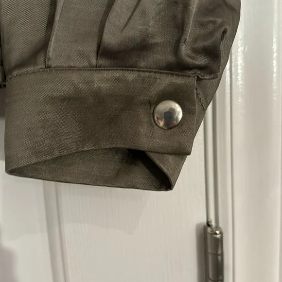 Zara Lightweight Satin Olive Green Bomber Jacket Sz Small - Picture 7 of 15